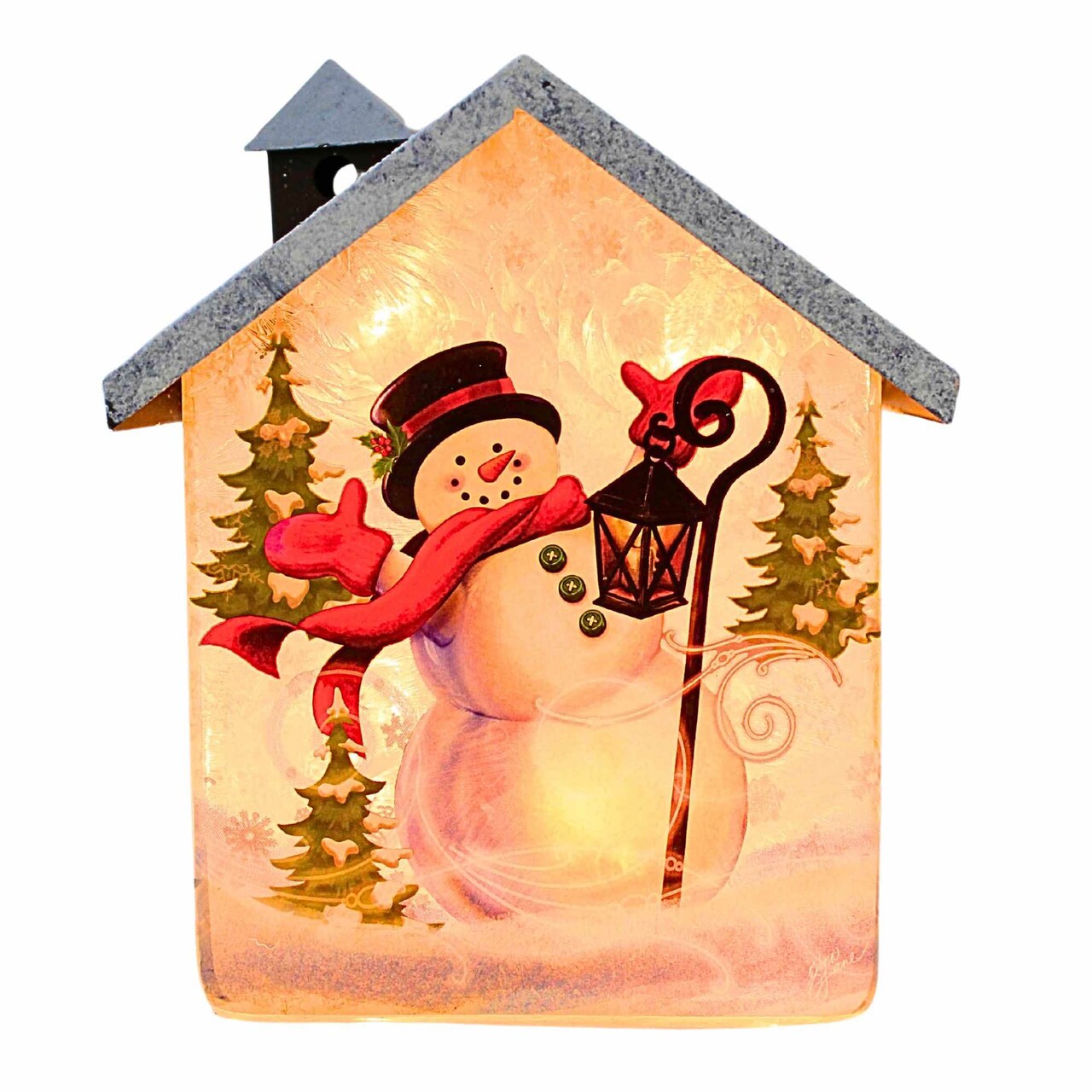 Stony Creek 6.5 Inch Jolly Snowman Small Glass House Christmas Lighted Glass Accent , Christmas Decor Christmas Trees Lantern
